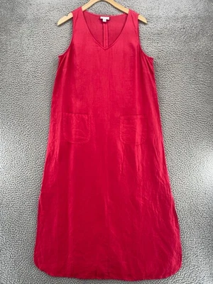 J Jill 连衣裙女式中号娇小粉红色爱情亚麻长裙无袖口袋开衩 — 第 1/4 张图片