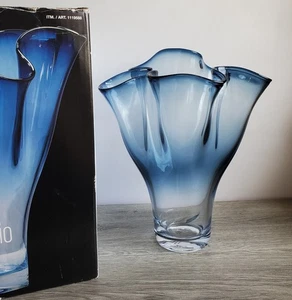 Schöne große blaue Taschentuch polnische Kunst Glas Vase Vintage mundgeblasen verpackt - Bild 1 von 17