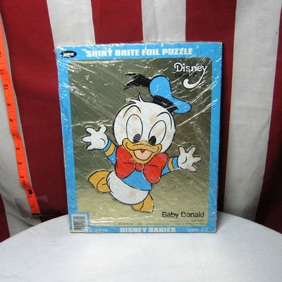 BABY DONALD DUCK vtg preschool Jaymar wooden puzzle Disney shiny foil 1984  - Image 1 of 3
