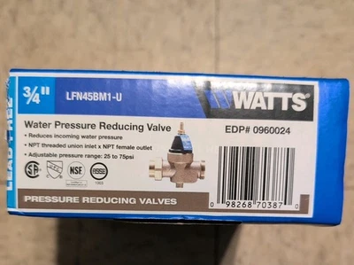 Watts 3/4 50psi Water Pressure Reducing Valve (LFN45BM1-U) Union Piece Missing - Image 1 of 3