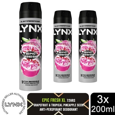 Lynx Anti-Transpirant Epic Fresh 72H Schweiß- & Geruchsschutz Deodorant, 3x200ml