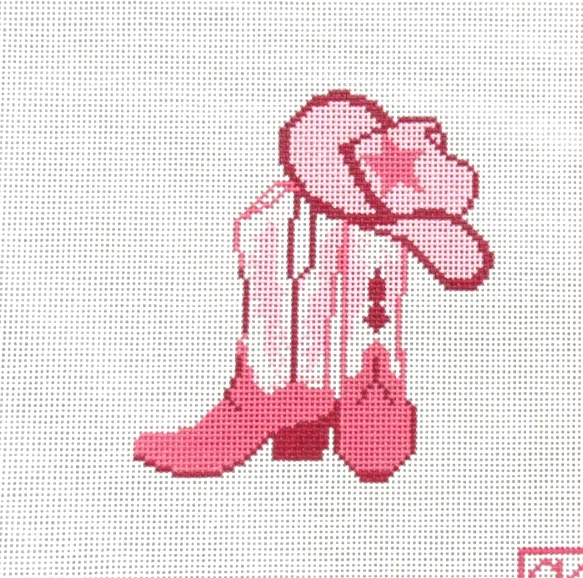 Ann Kaye Studio Cowgirl Pink Boots Handpainted Needlepoint Canvas - Image 1 of 1