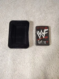 Vintage 2000 WWF Attitude Get It? Black Matte Zippo Lighter Silver Clamshell - Picture 1 of 7