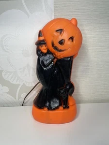 Vintage Halloween Blow Mold Witch Black Cat Pumpkin Decor General Foam Plastics - Picture 1 of 9