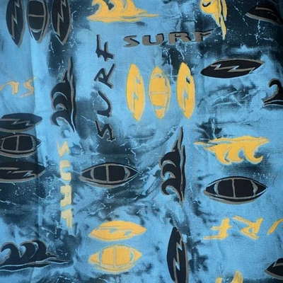Surf Board Wave Beach Fabric Blue Yellow Black 40”x 60” Quilt Blanket - Image 1 of 4