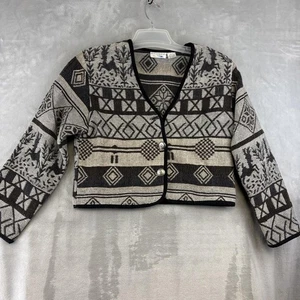 Cárdigan Petite Sophisticate para mujer talla pequeña P negro tostado ciervo algodón azteca - Imagen 1 de 12