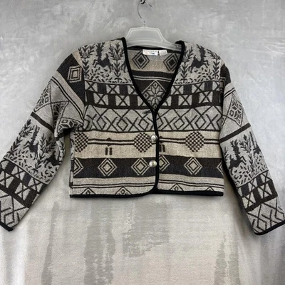 Cárdigan Petite Sophisticate para mujer talla pequeña P negro tostado ciervo algodón azteca Foto 1 de 4