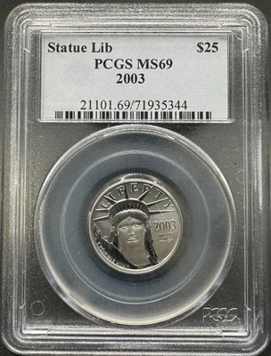 2003 $25 PLATINUM EAGLE 1/4 OZ .9995 FINE PLATINUM PCGS OGH LABEL MS69 10EFD25 - Image 1 of 4