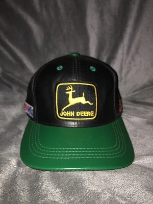 Винтажный кожаный John Deere шляпа крышка скольжения регулировать Motorsports 90-х NASCAR #97 - Изображение 1 из 4