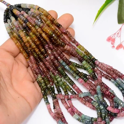 Cuentas facetadas rondelle de piedras preciosas de turmalina múltiples naturales hilo de 5 mm 7" AB-903 Foto 1 de 4