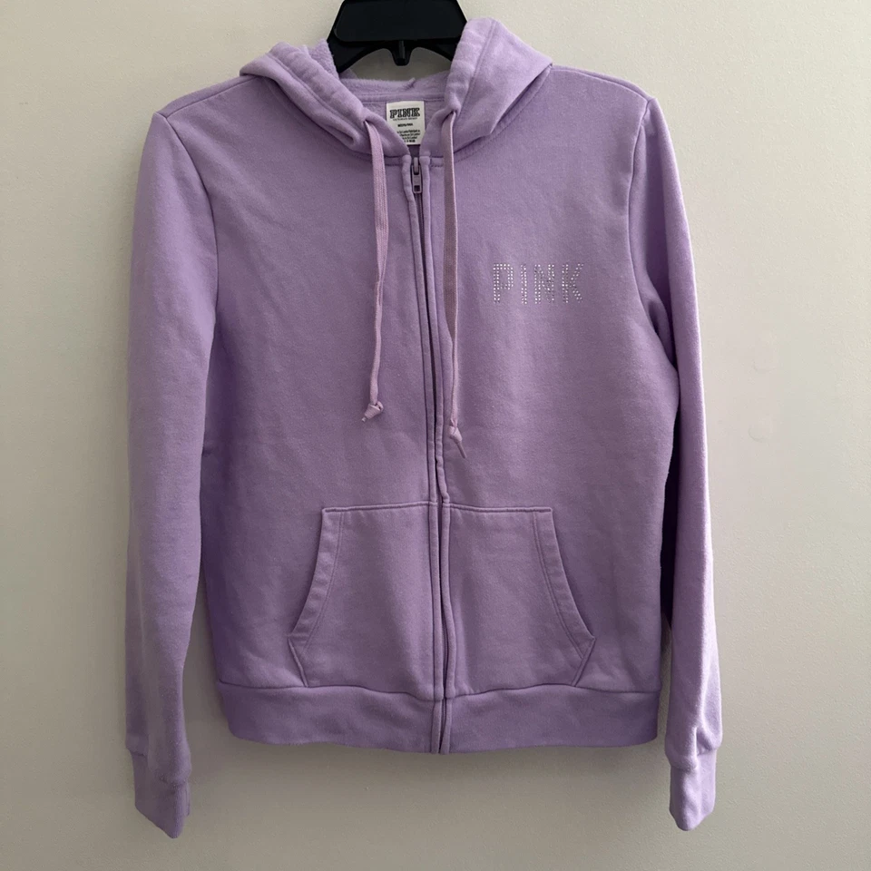 Victoria's Secret ROSA Sudadera con Capucha Estrás Logo Bling Púrpura Cremallera Completa Talla M Foto 1 de 4