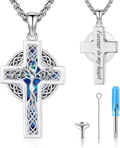 Keltenkreuz Lebensbaum Urne Halskette für Asche Sterlingsilber Einäscherung Geschenke - Bild 1 von 7