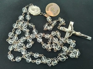 ÉTIQUETTE CHAPELET VINTAGE CREED ARGENT STERLING PERLES CRISTAL CLAIR MASSE NORD D'ATTEBORO - Photo 1/15