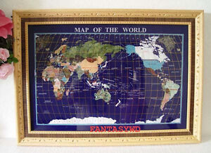 Finest collector model, 29"  REAL STONE BOARD BLUE LAPIS GEMSTONE MAP WITH WOOD
