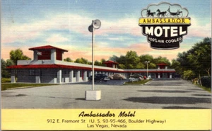 LAS VEGAS, NEVADA - AMBASSADOR ROADSIDE MOTEL - VINTAGE LINEN POSTCARD - Picture 1 of 2