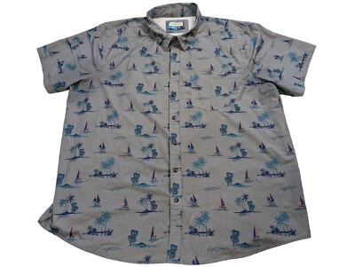 麦哲伦 Fish Gear 通风纽扣男式 3XL 衬衫棕榈树船弹力  — 第 1/4 张图片