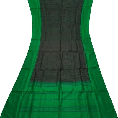 Vintage Black 100% Pure Silk Handwoven Sari Remnant 5YD Craft Fabric Silk Scrap - Image 1 of 4