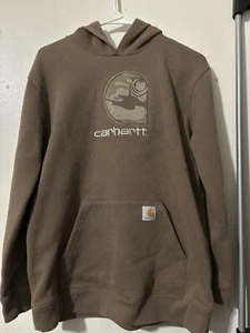 Carhartt Hoodie Youth XL 18 20 Brown Camo Sweatshirt Pullover Fleece Hood Pocket - Picture 1 of 3