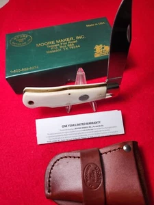 Moore Maker USA 5106 LB Single Blade Lockback Large Trapper Knife Genuine BONE - Picture 1 of 10