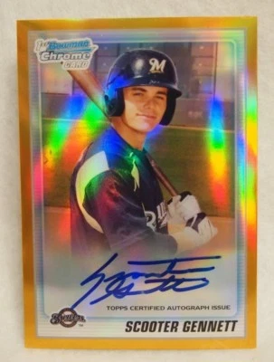 Scooter Gennett 2010 Bowman Chrome GOLD Refractor ROOKIE RC CARD REDS /50 HOT - Image 1 of 3