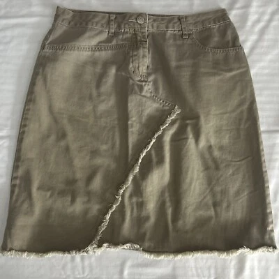 Damas Azul Asfalto Caqui Falda Talla 7 Dobladillo Crudo Cintura 29" Largo 20" Adorable Bronceado Foto 1 de 4