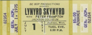 Boleto de concierto Lynyrd Skynyrd 1975 sin usar Peter Frampton - Imagen 1 de 1