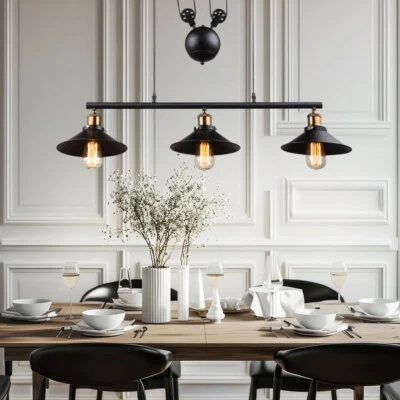 Lampada A Sospensione Altezza Regolabile 4 Ruote Metallo Nero E27 - Immagine 1 di 4