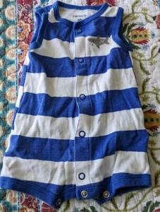 Carter's Blue Shark Romper Baby Boy Newborn Size - Afbeelding 1 van 3