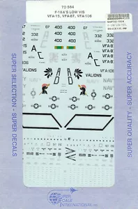 Calcomanías SuperScale 1/72 azul marino F-18A Hornet baja visibilidad VFA-15 VFA-87 VFA-106 72-564 - Imagen 1 de 1