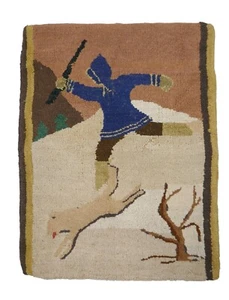 Grenfell Labrador 1930er Volkskunst Jäger und Hund Bild Haken Matte kleiner Teppich - Bild 1 von 12