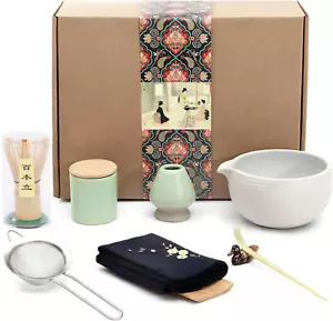 Japanese Matcha Tea Set, Matcha Bowl with Pouring Spout, Matcha Whisk, Tea Scoop - Picture 1 of 10