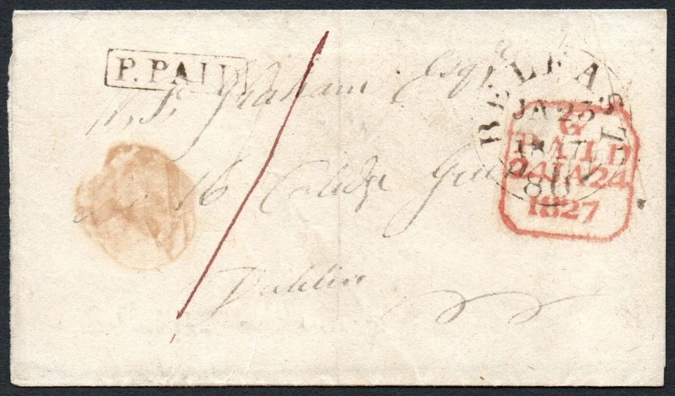 Envolvedora de piezas 1827 con caja pequeña P.PAID en negro, grande BELFAST / 80 en negro Foto 1 de 1