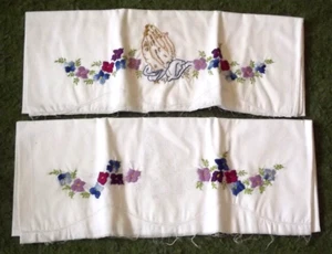 Vintage Embrodered Pair Pillow Cases 30x20 Unfinished Praying Hands B98 - Picture 1 of 1