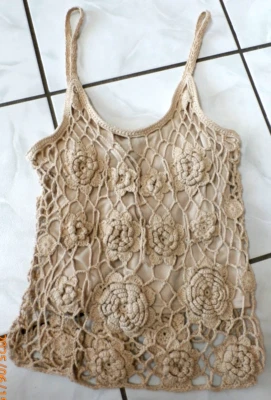 Camiseta sin mangas de colección Y2K XOXO Crochet Cami talla M beige forrada Fairy Grunge Boho años 90 H147 Foto 1 de 4