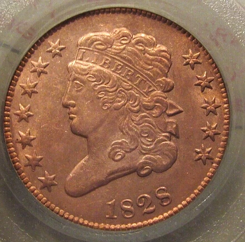 BEAUTIFUL UNCIRCULATED 1828 12 STAR HALF CENT! RARELY SEEN WITH MINT LUSTER! Cover