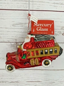 Vintage Department 56 Santa Fire Engine Truck Mercury Glass Christmas Ornament - Picture 1 of 5
