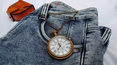 Victoria London Pocket Watch With Antique Finish & Leather Case Nautical Vintage - Image 1 of 3