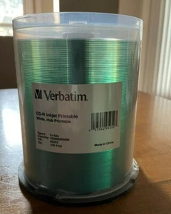 VERBATIM 95252 CD-R 52x 700MB 80Min White Inkjet Hub Printable 100 pack Spindle  - Picture 1 of 5
