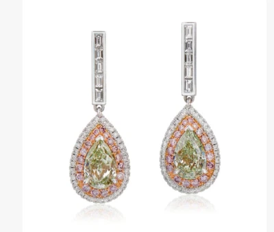 Lab-Created Yellow & White 9.73CT Diamonds Beautiful Premium Drop Dangle Earring - Image 1 of 4