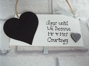 Personalised Countdown to Wedding sign Mr & Mrs Engagement gift Chalkboard chic - Picture 1 of 12