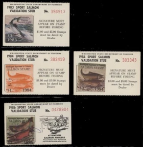 1983 - 1986 Washington Salmon Stamps Used on Sport Salmon Validation Stubs - Picture 1 of 1