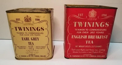 2 Vintage Twinings English Breakfast Tea & Earl Grey Tea tins - empty-pry off - Image 1 of 4