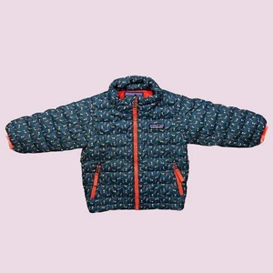 Patagonia Baby Down Puffer Jacket Floral Teal Green Girls 6 to 12 Months - Picture 1 of 5
