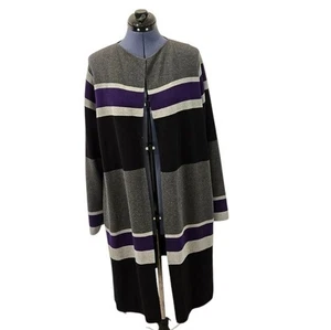 Maglione spolverino Calvin Klein colore viola e grigio blocco aperto davanti taglia 1X - Foto 1 di 12