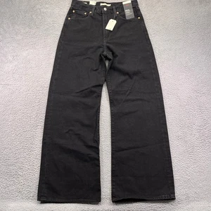 Pantalones de mezclilla Levis Ribcage pierna ancha para mujer 30 negros tiro alto premium lavado oscuro - Imagen 1 de 16