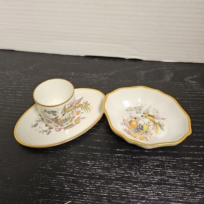 Миниатюрный фарфор Лимож Франция набор из 3. Корзина для фруктов с мотивом птицы.  - Изображение 1 из 4