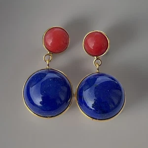 Orecchini Lapislazzuli E Corallo In Argento - Foto 1 di 4