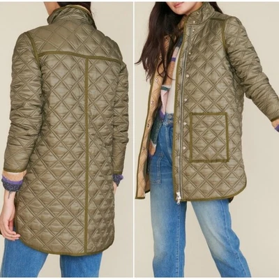 VERONICA BEARD Inigo Quilted Jacket Barn Coat in Army Green Size Large - Image 1 of 4
