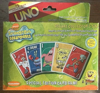 SpongeBob Square Pants UNO Special Edition Card Game w/ Tin Vintage 2001 New - Image 1 of 2