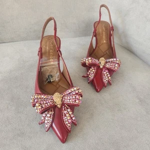 Kurt Geiger pumps 6.5 red leather Belgravia embellished bow pointy toe new $260 - Picture 1 of 21